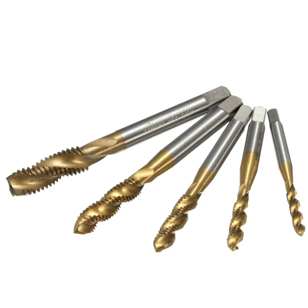 Drillpro M3 M4 M5 M6 M8 Screw Taps Set - 5pcs Titanium Coated HSS6542 Spiral Flute