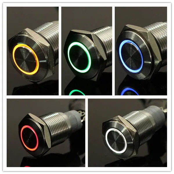 12V 16mm Latching Angel Eye LED Push Button Switch Flat Head Metal Illuminated