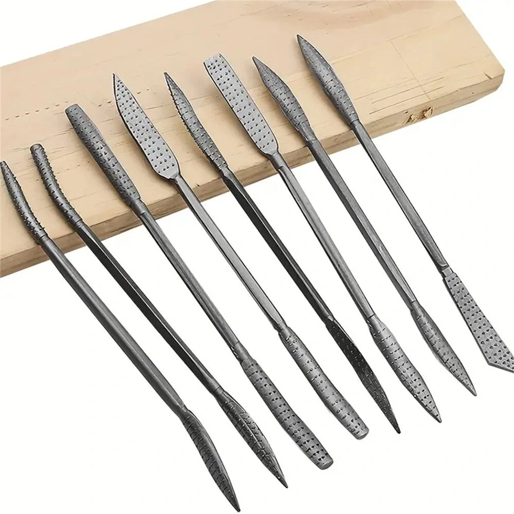 Wood Carving File Kit - 8PCS Double Ended Riffler Rasp Set for Shaping & Refining