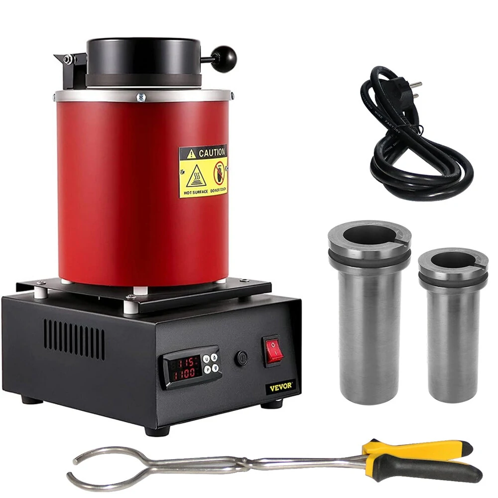 Digital Gold Melting Furnace 1400W - Fast Heating to 1100°C with 1KG & 3KG Graphite Crucible for Gold Silver Copper