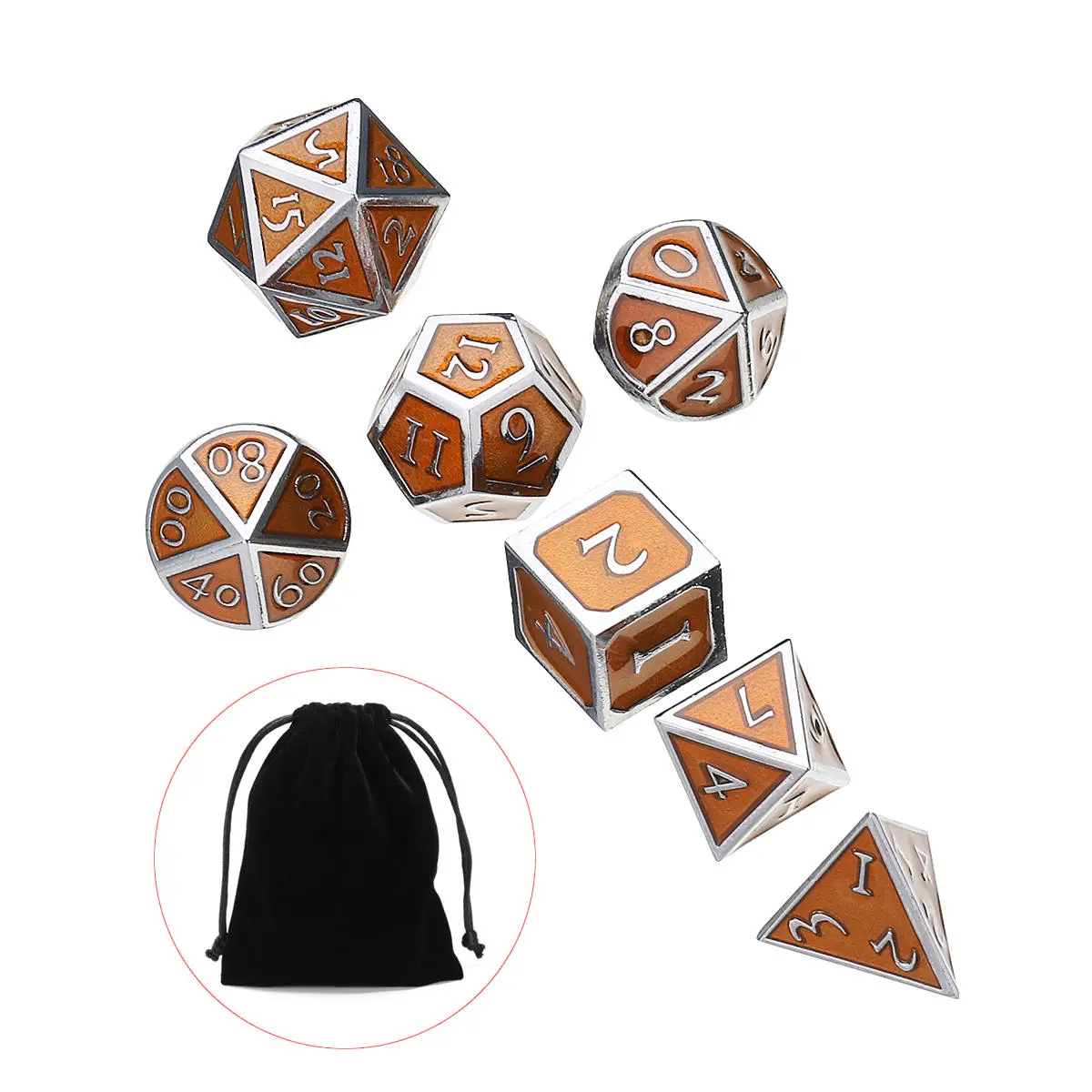 Copper Antique Metal Polyhedral Dice Set - 7Pcs with Bag for D&D