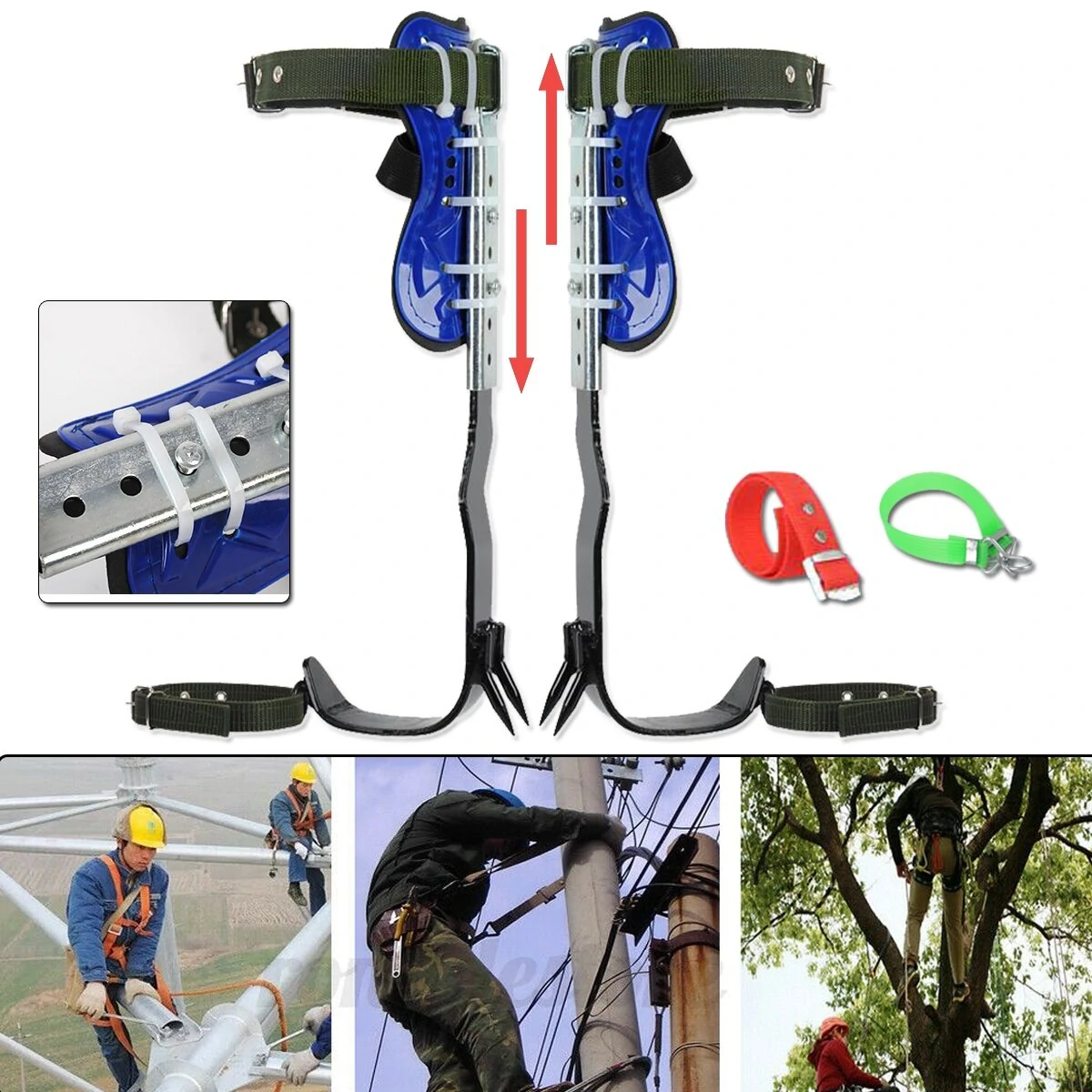 Stainless Steel Tree Climbing Spike Set - 2 Adjustable Gears & Lanyard