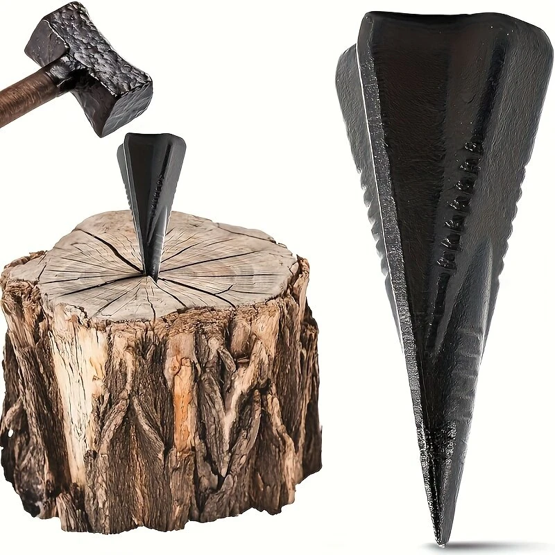 Manual 4-Way Log Splitter - Diamond Steel Wedge with Anti-Rust Coating | Labor Saving Sledgehammer Tool