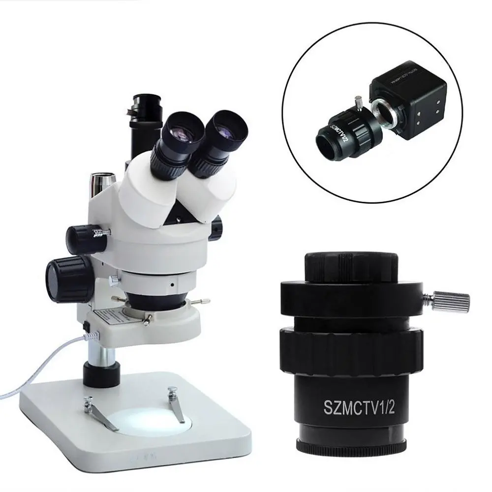 0.5X C-mount Lens & 1/2 Adapter for Trinocular Stereo Zoom Microscope