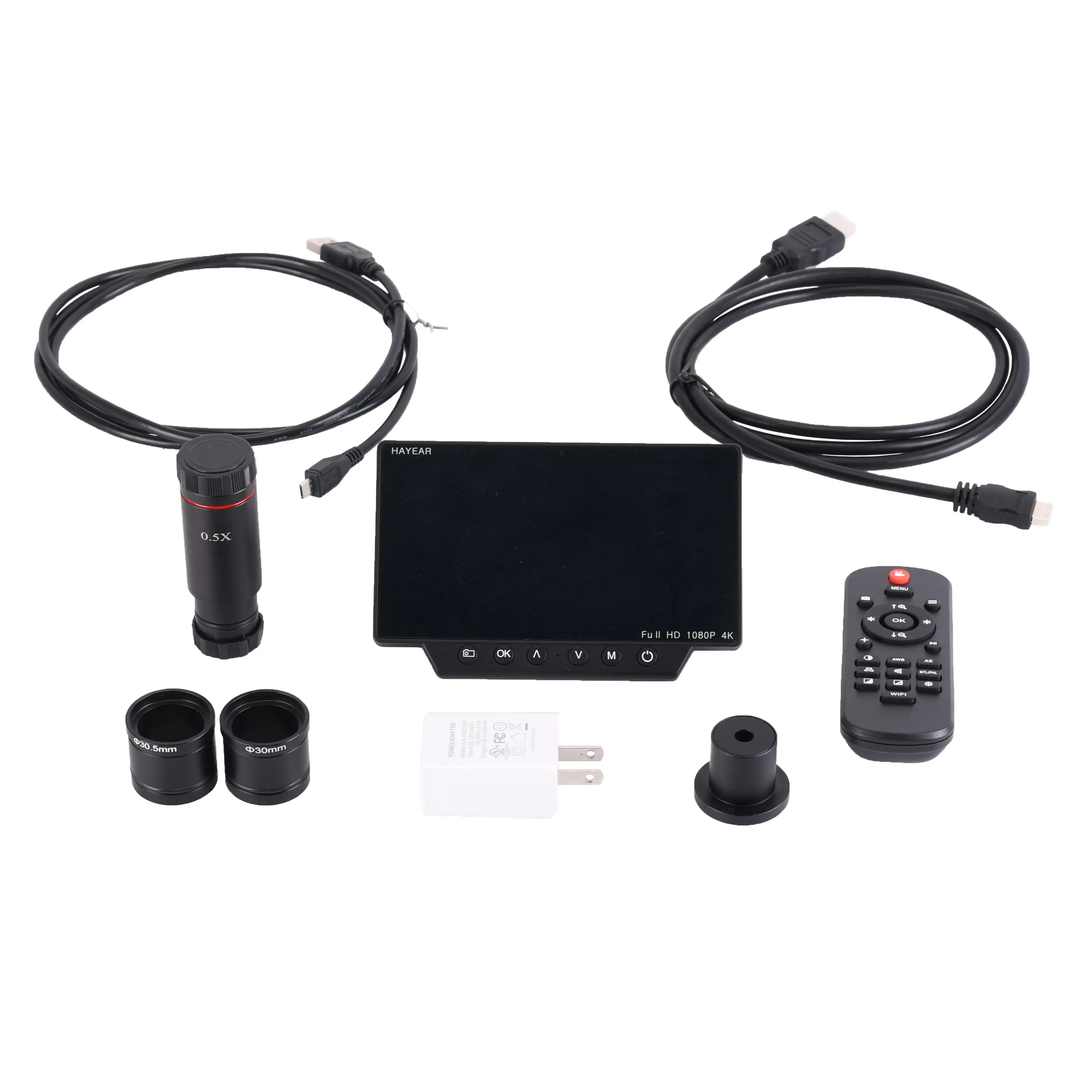 HAYEAR HY-1070 Digital Microscope - 16MP 4K USB & WiFi - with 1.0X 0.5X C-Mount Adapter