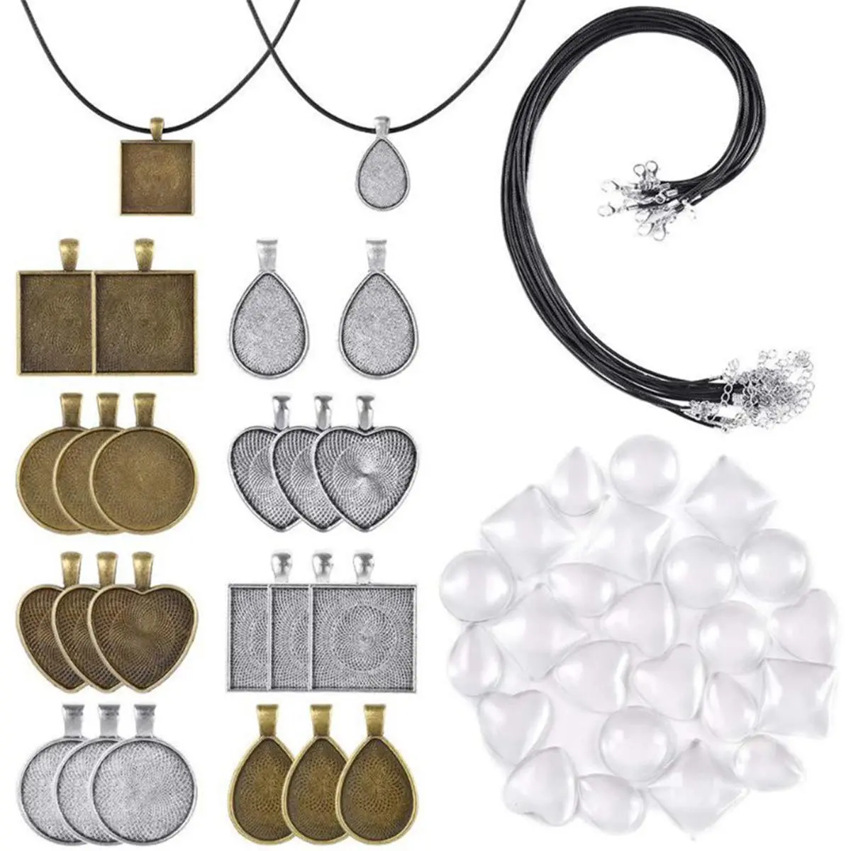 60pcs Necklace Pendant Bottom Tray Set | DIY Jewelry Making Photo Pendants