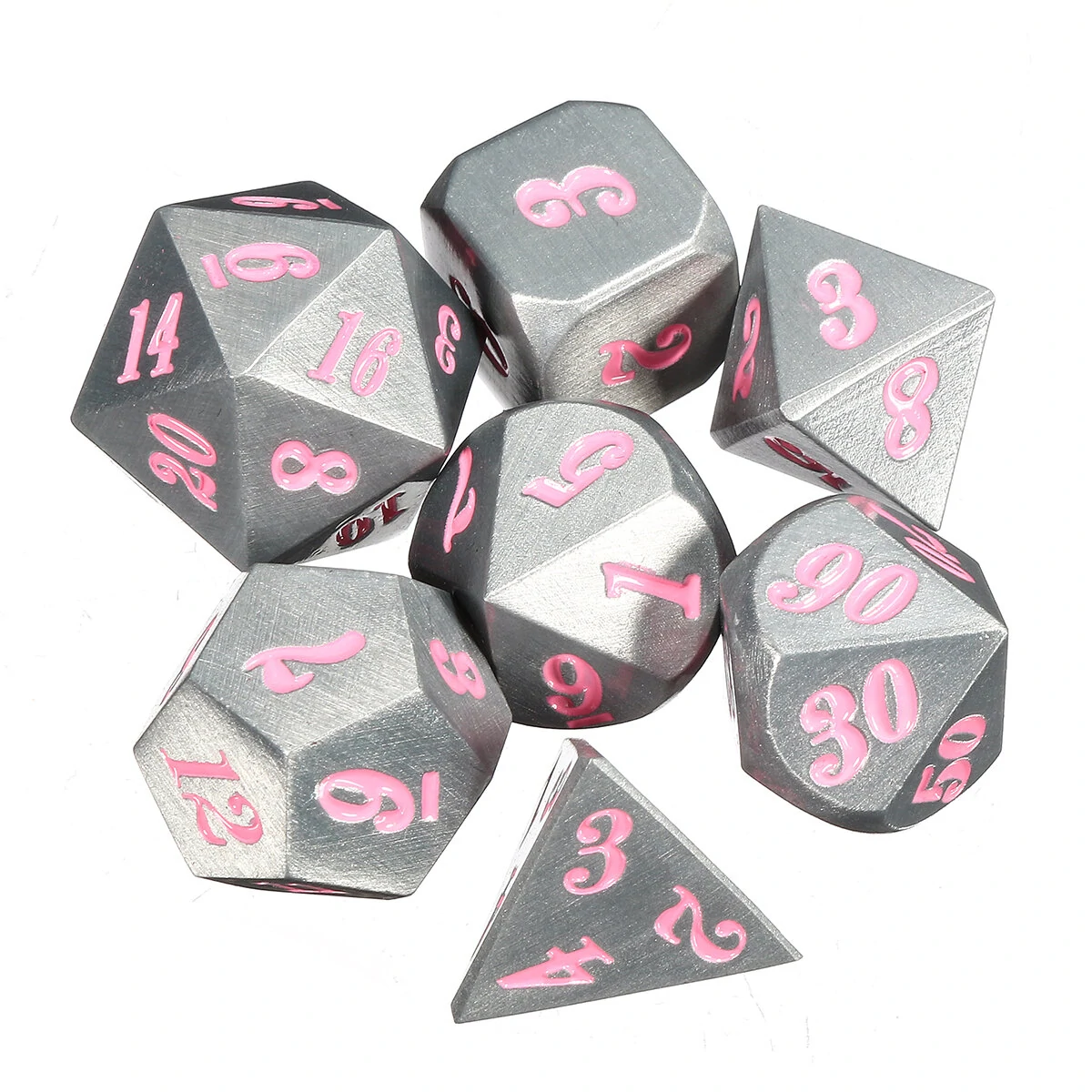 7Pc Solid Metal RPG Dice Set - Polyhedral, Heavy, EDC Gadgets, Role Playing Games