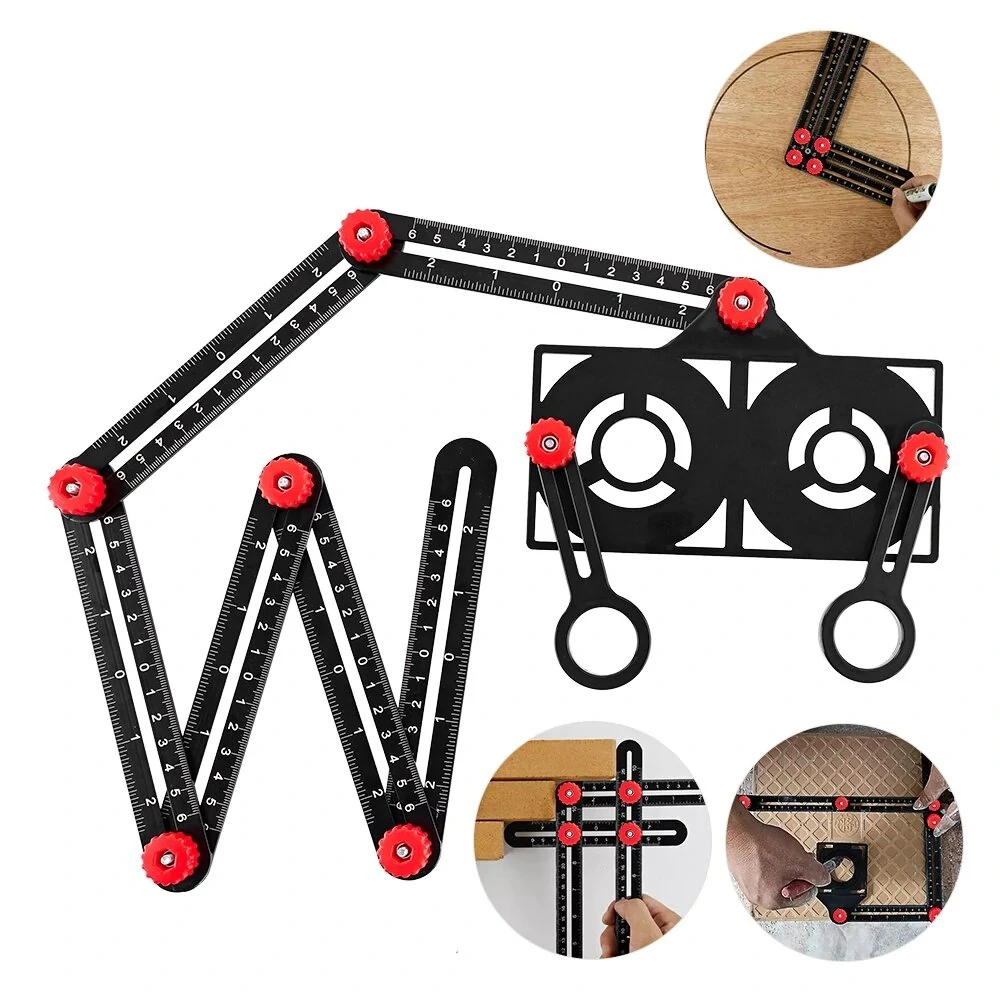 Aluminium Alloy Angle Ruler Finder - 6/9/12 Fold Measuring Tool | Drill Guide & Tile Hole Locator