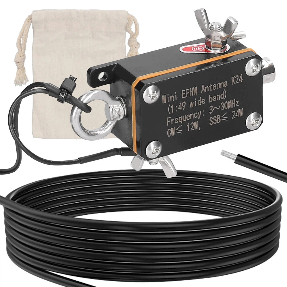K24 Pocket EFHW Antenna - 3-30MHz Shortwave Wideband End-fed Halfwave with Bag