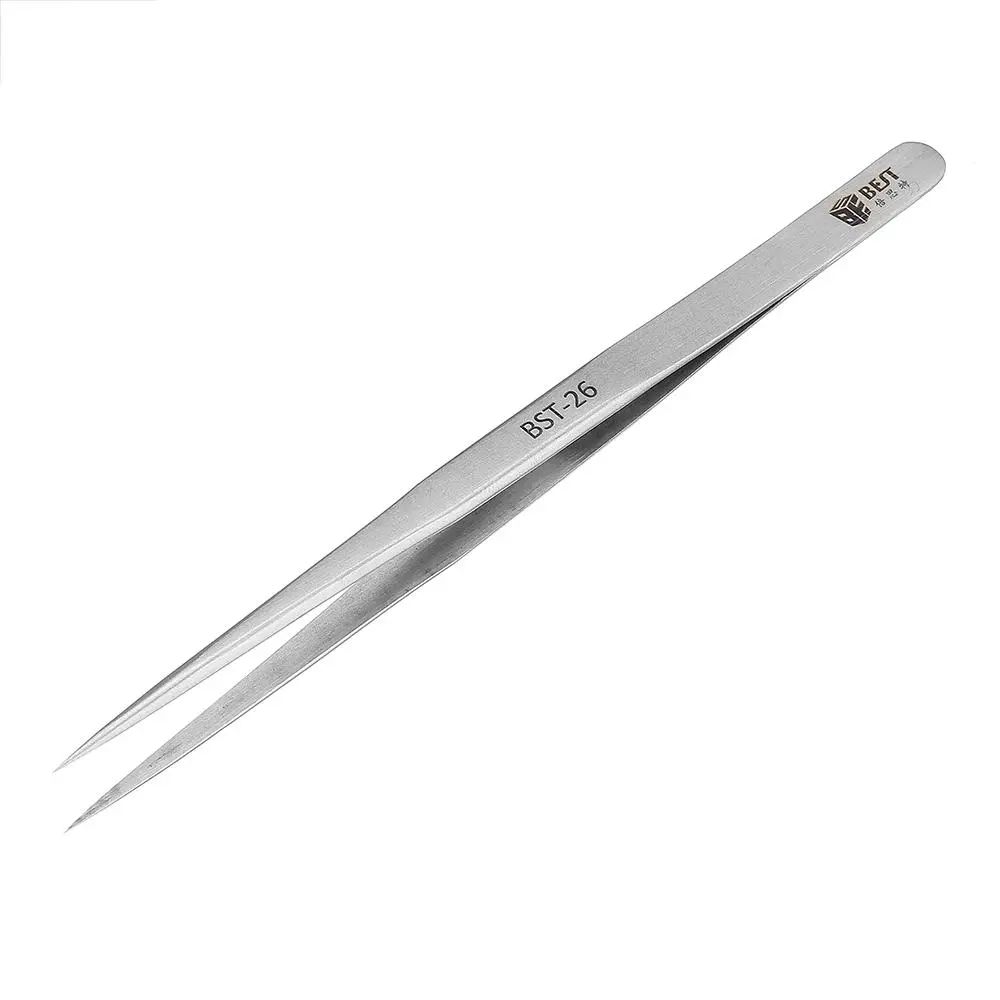 BEST BST-26 Precision Tweezers - Anti-Skid Hardened Steel - Straight High-Toughness