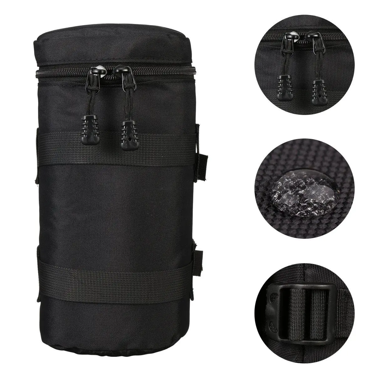 Portable Waterproof Camera Lens Case Pouch - Soft Black Bag for Standard Zoom Lenses