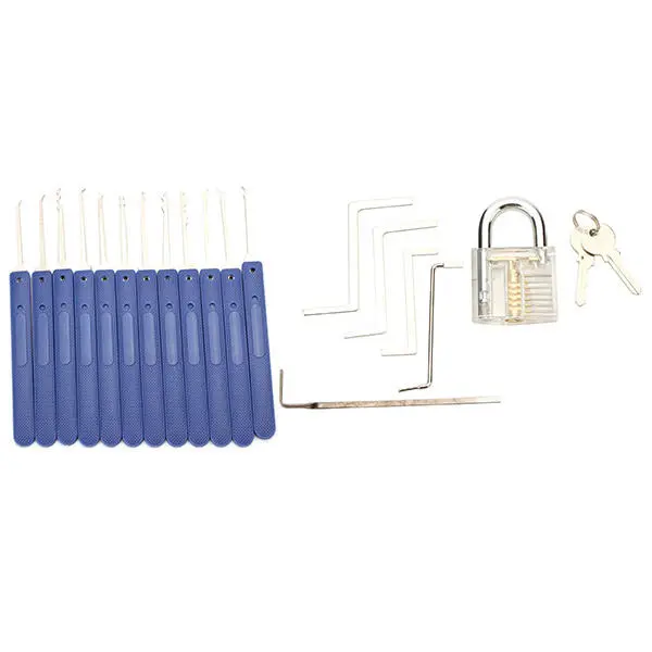 12pcs Blue Handle Lock Pick Set with Practice Padlock | Key Extractor Tool