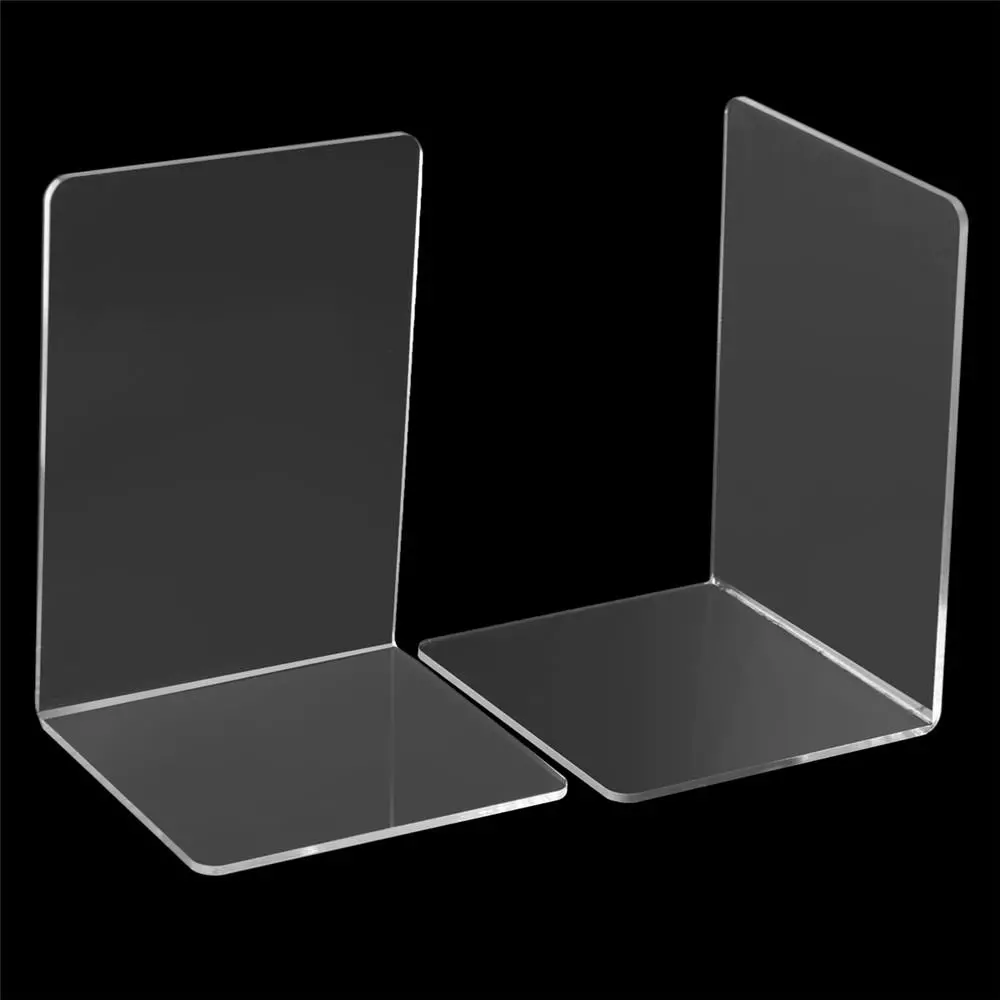 2pcs Clear Acrylic L-Shaped Bookends - 160x150x220mm Organiser for Office & School
