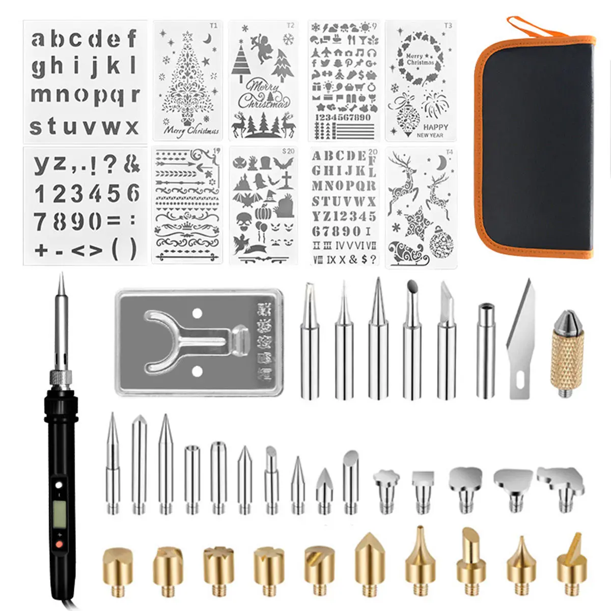 48Pcs 60W Digital Display Thermostat Electric Soldering Iron - Pyrography Carving Pen Tool Set