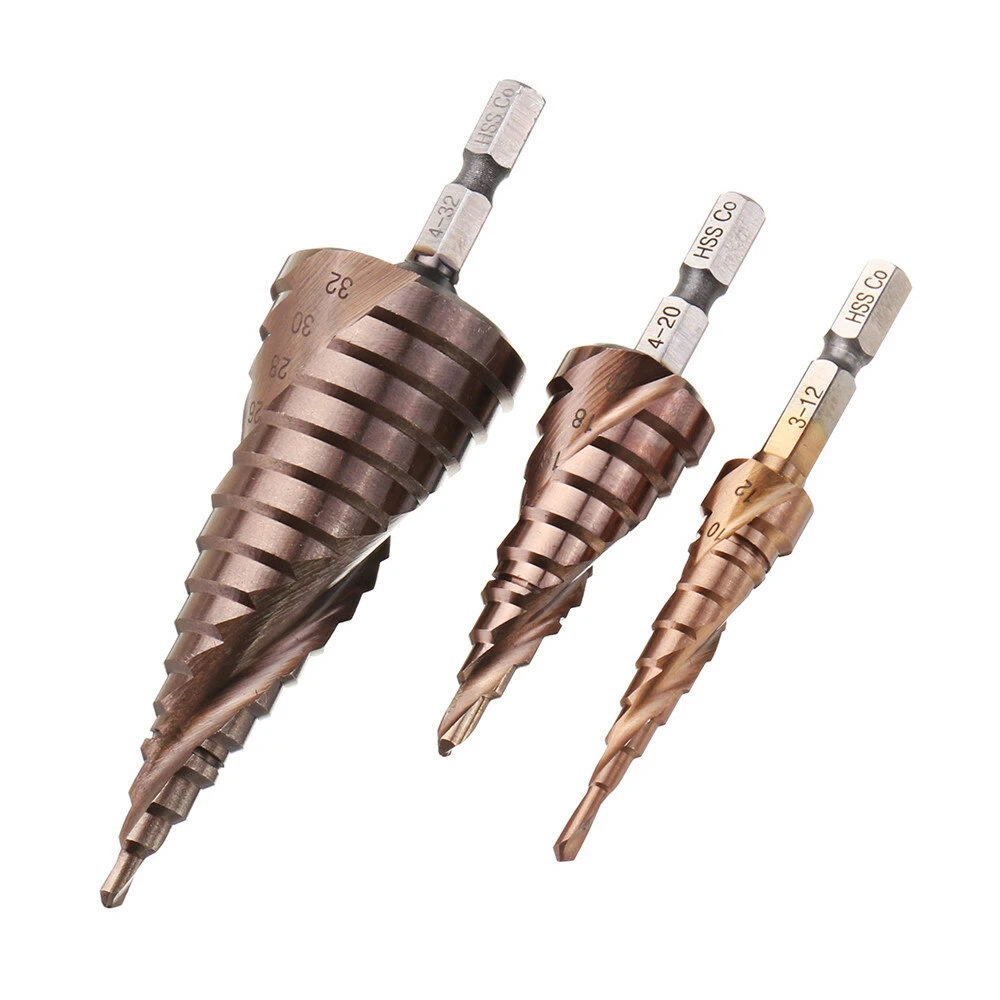 3Pcs M35 Cobalt Step Drill Bit Set - 3-12/4-20/4-32mm | 1/4 Hex Shank HSS-Co