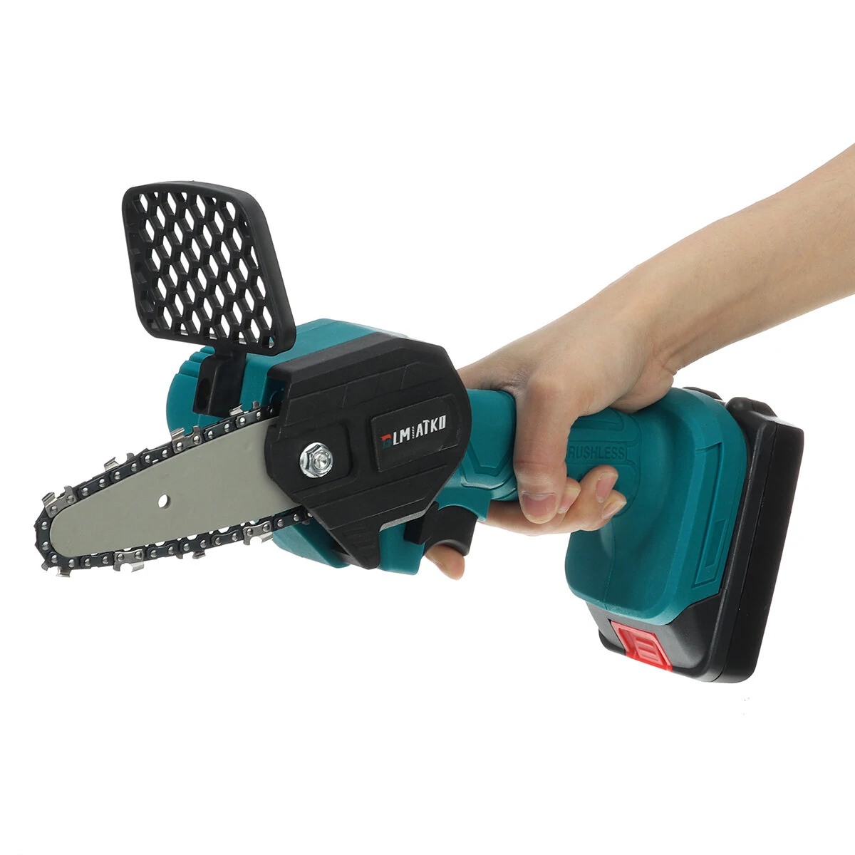 4In Mini Cordless Electric Chainsaw - One-Hand Rechargeable Saw w/ Pruning Cutter