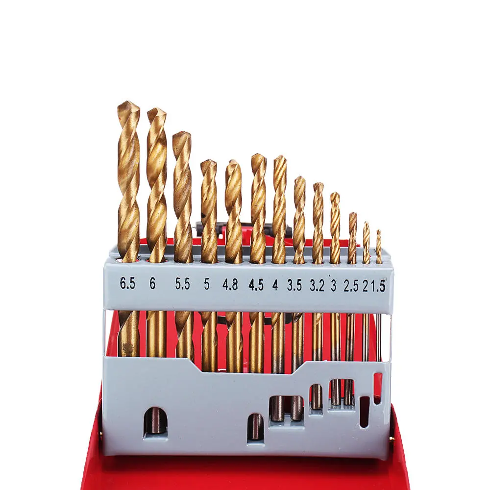 Drillpro 13Pcs HSS Twist Drill Bit Set 1-6.5mm | Titanium Coated for Metal & Wood
