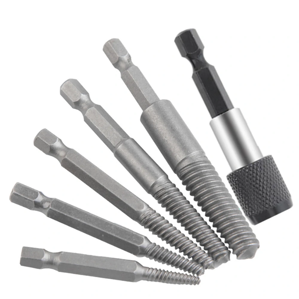 6pcs HSS Screw Extractor Drill Bits | Hex Shank for Broken Bolts & Studs
