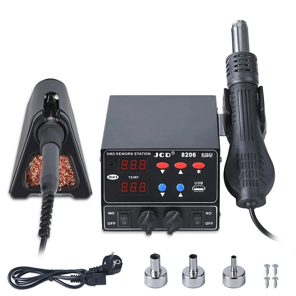 JCD 8206 800W Digital Soldering Station | 3-in-1 Hot Air Gun for PCB BGA Repair