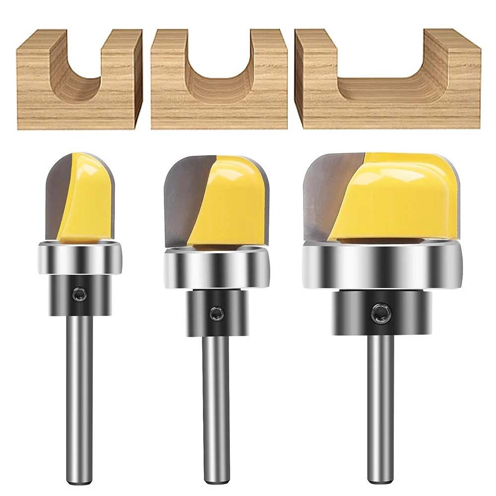 3pcs Multi-size Shank Round Nose Router Bits with Bearing | Carbide Woodworking Cutter