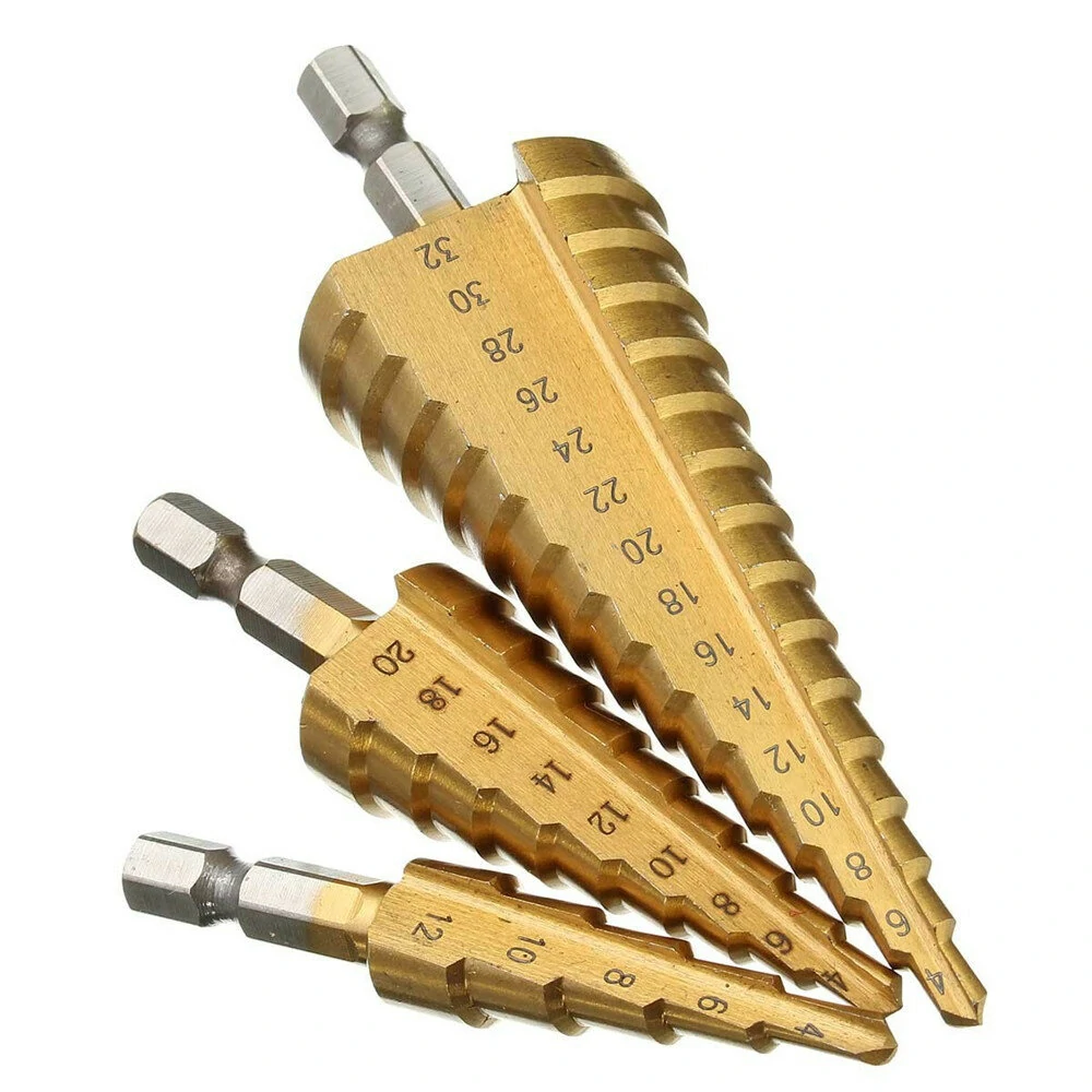 Drillpro 3pcs HSS Titanium Step Drill Bit Set | 4-32mm | Hex Shank