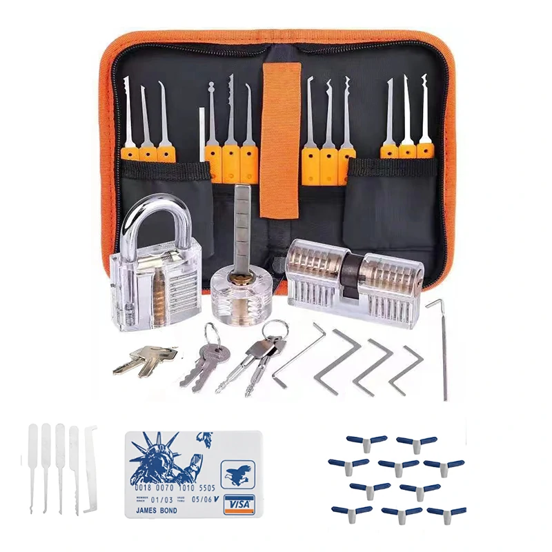 42PCS Orange Picks and Padlocks Set with Automatic Unlocking Gun | Aircraft Clips