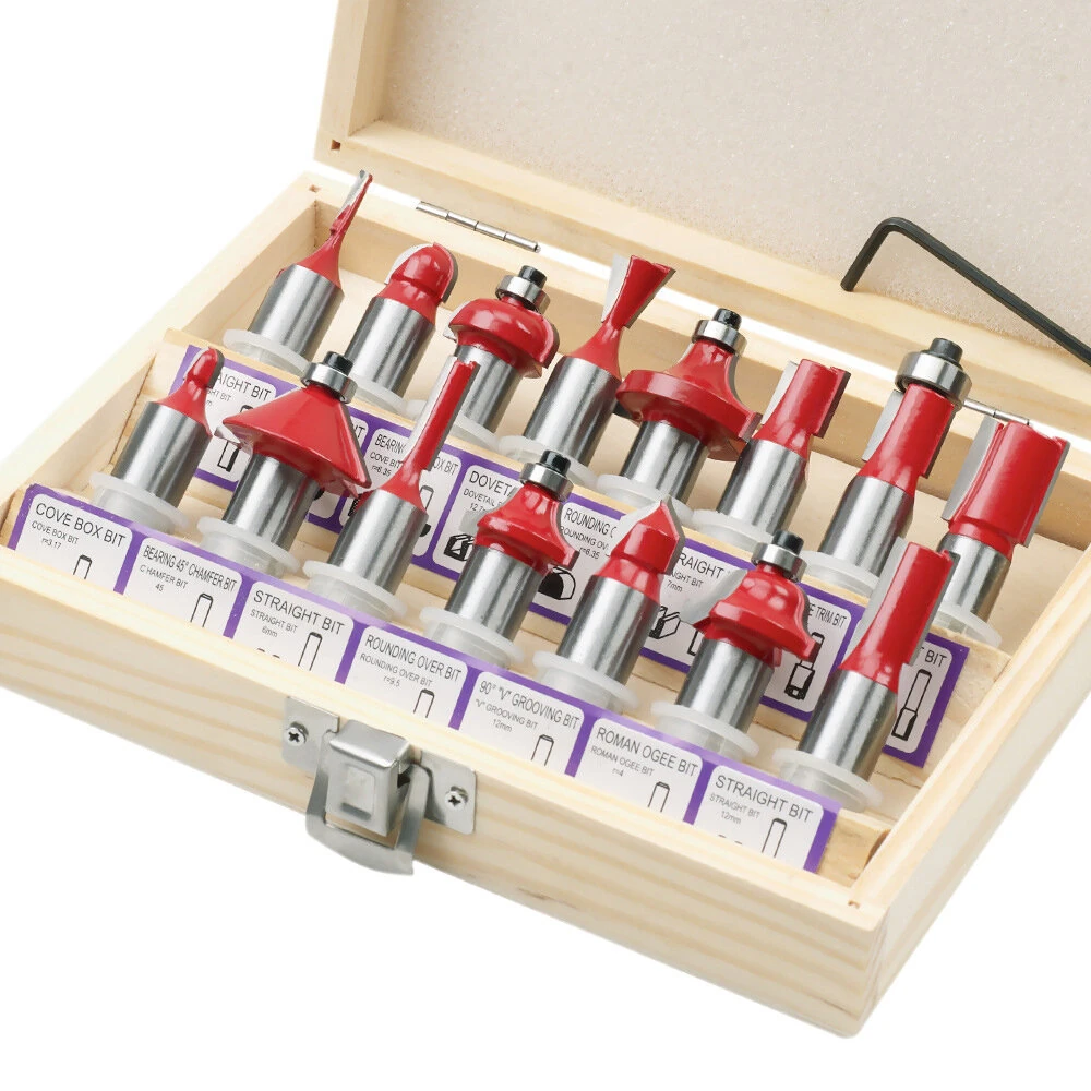 YG8 Tungsten Steel Router Bit Set - 15PCS Woodworking Milling Cutters | Heat-Resistant Coating | Multiple Shank Sizes