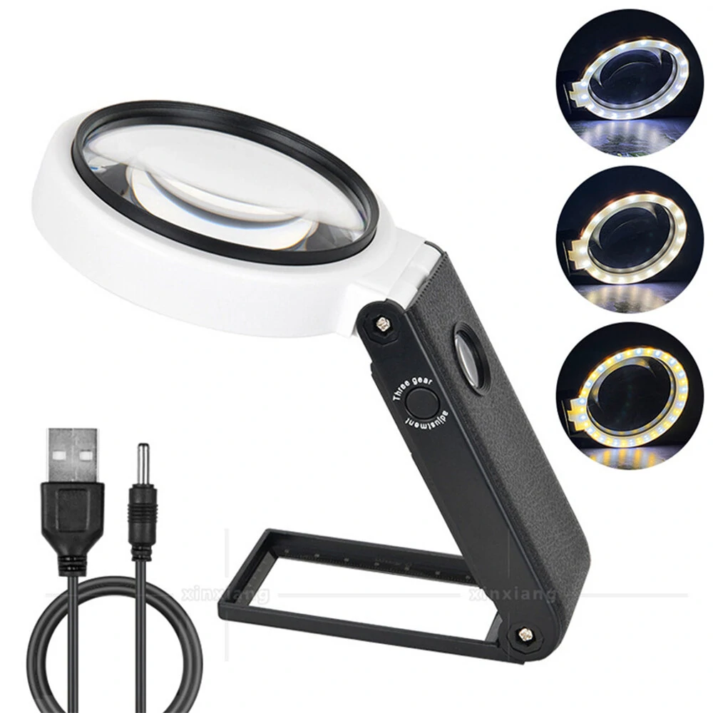 25X LED Illuminated Magnifying Glass | Handheld Eye Loupe for Coins Stamps Jewelry