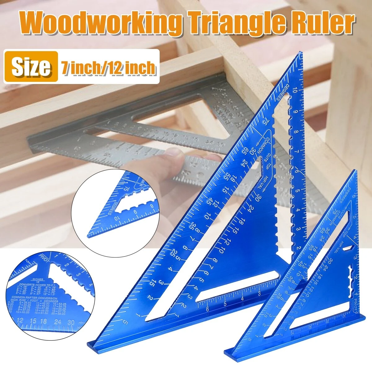 Aluminum Alloy Speed Square Ruler | 7 & 12 Inch Roofing & Woodwork Tool