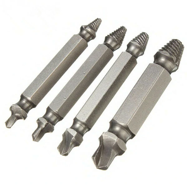 Drillpro 4PCS Double-Sided Screw Extractor, Bolt Remover Tool, Fast Out, Model XYZ