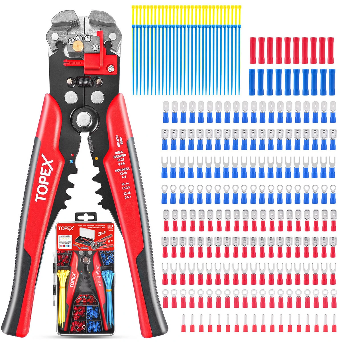 Klein Tools 260-Piece Wire Stripper Set - Self-Adjusting Crimper & Terminals