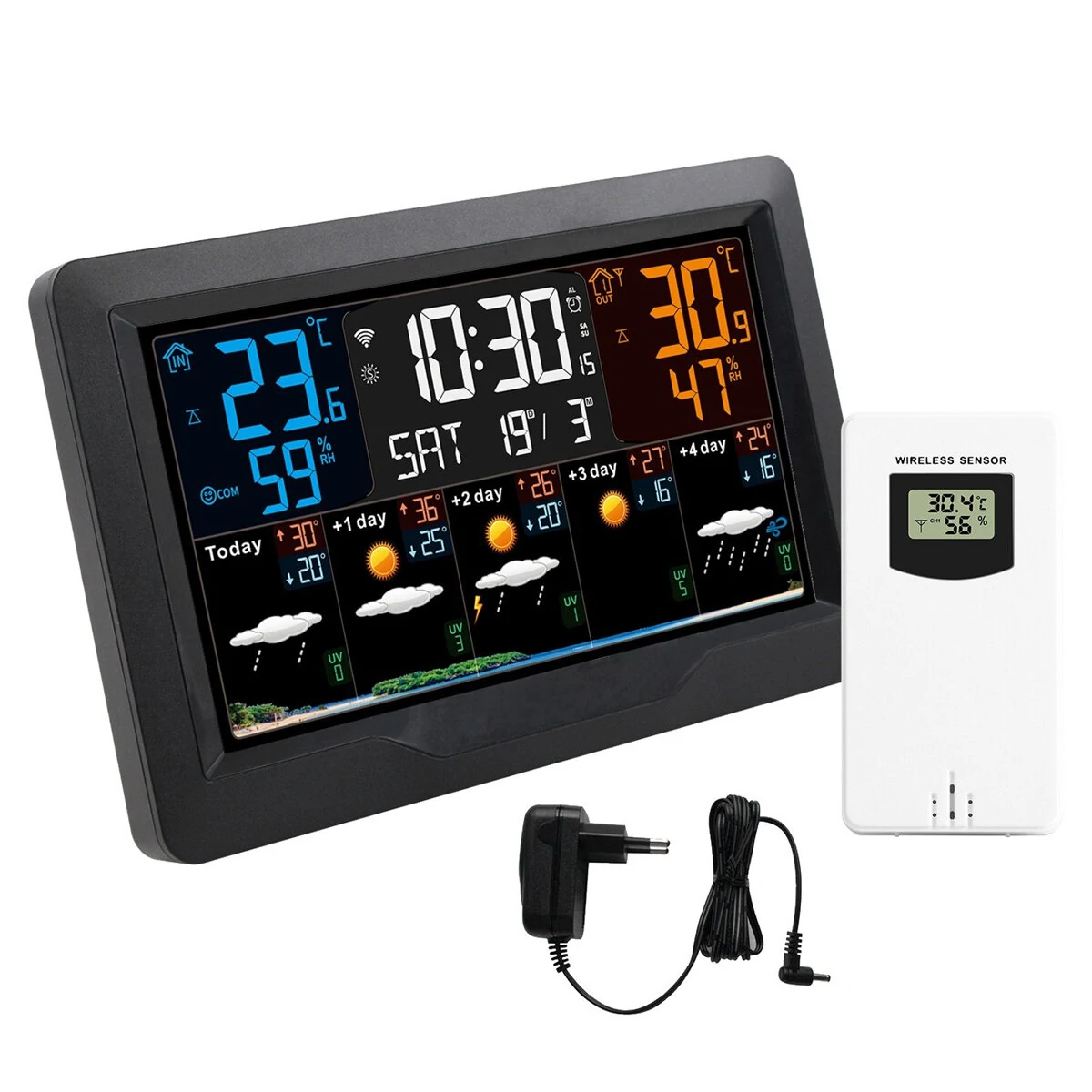 FJ3390TY-A WiFi Weather Clock | Color Screen, Temp & Humidity Alarm Clock