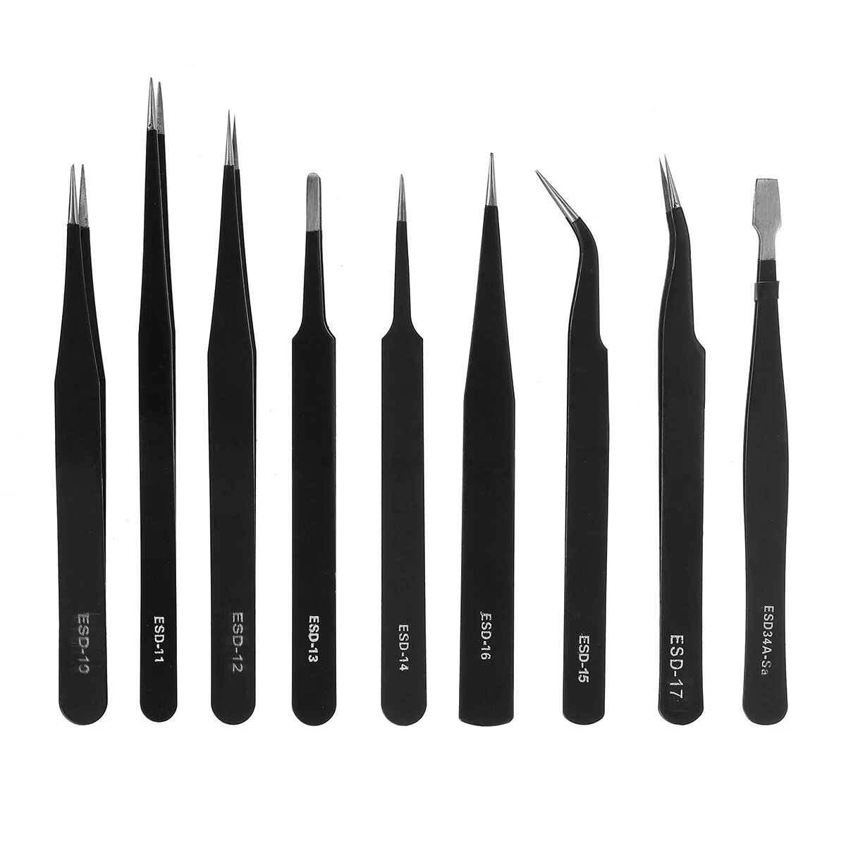 Precision Tweezers Kit - 9Pcs Curved & Straight Steel Tips for Soldering