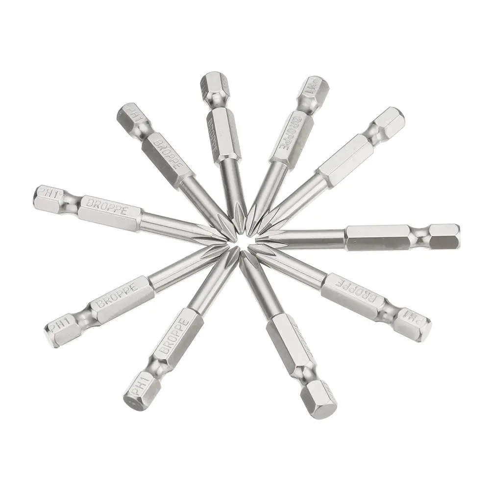 BROPPE 10pcs PH1 Screwdriver Bits - 1/4 Inch Hex Shank 50mm Magnetic Set