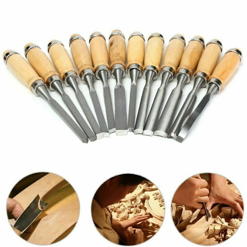 12Pcs Wood Carving Chisel Set - Professional Woodworking Gouges & Hand Tools