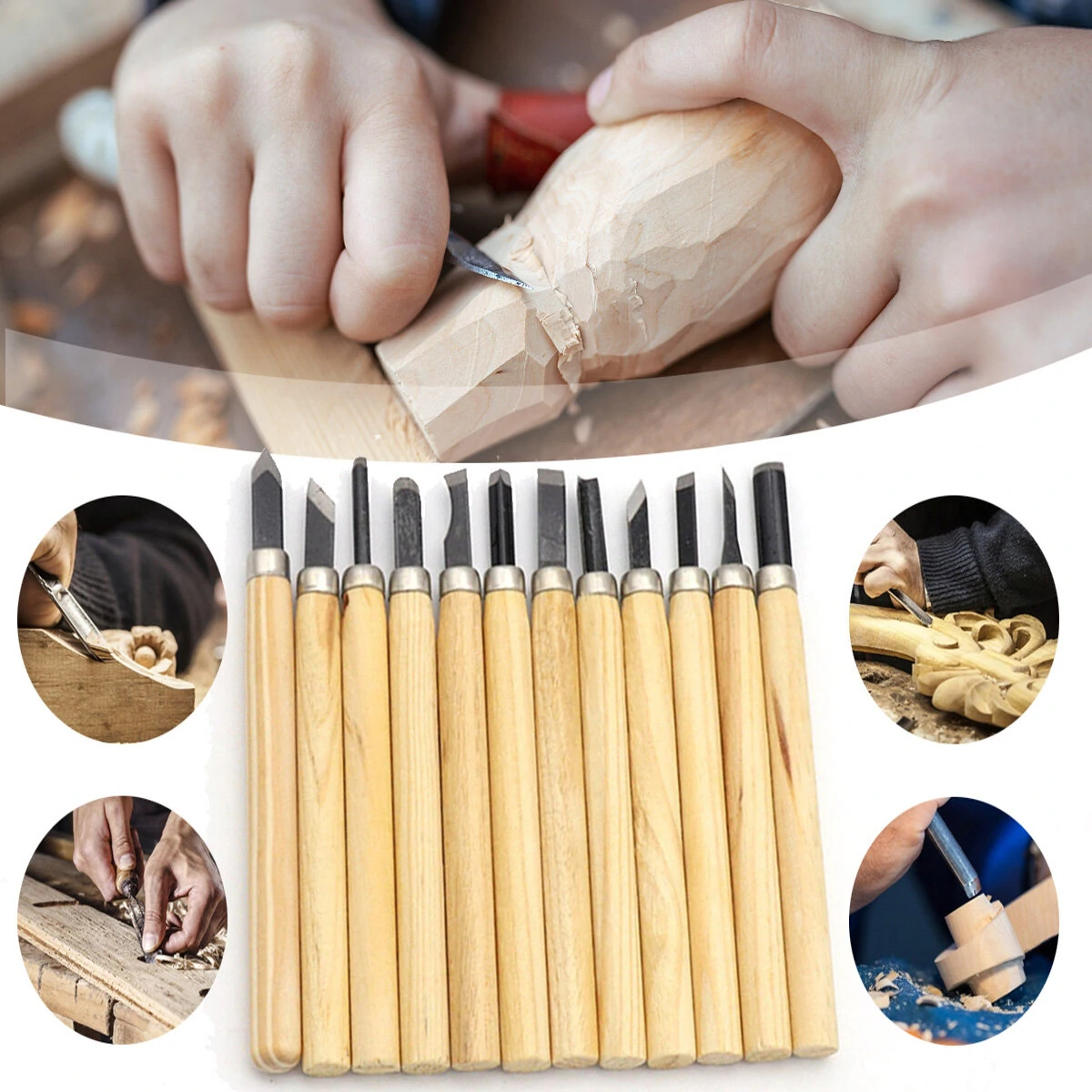 12Pcs Wood Carving Tool Kit - Wood Gouge Chisel Knife Set for Hand Engraving & DIY