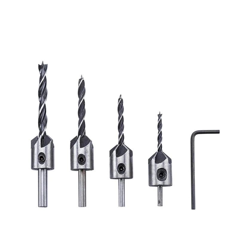 4pcs HSS Countersink Drill Bit Set | 3mm-6mm Woodworking Chamfer & Counterbore