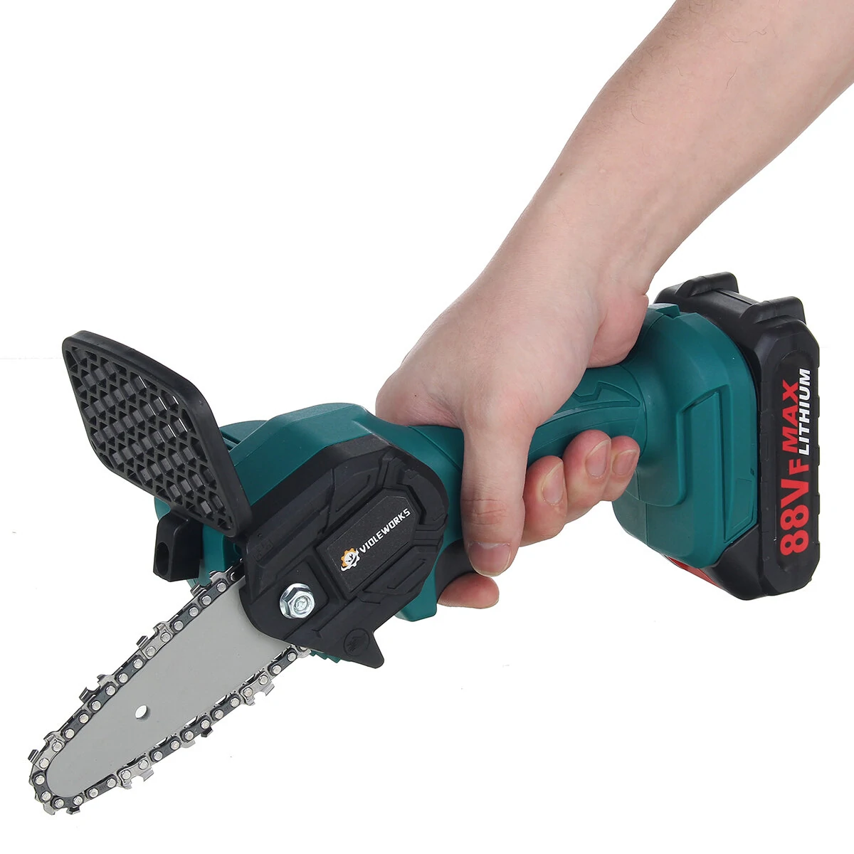 VIOLEWORKS 88V Cordless Electric Saw | 4-Inch One-Hand Chain Saw | Wood Cutting & Tree Pruning Tool w/Battery