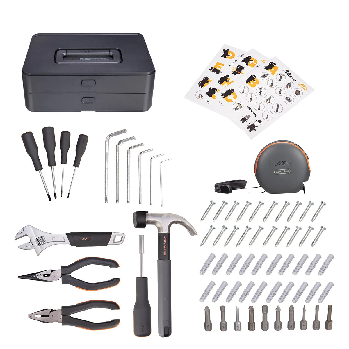 JIMIHOME X2-AB Home Combination Tool Box | Layered DIY & Repair Tools Kit