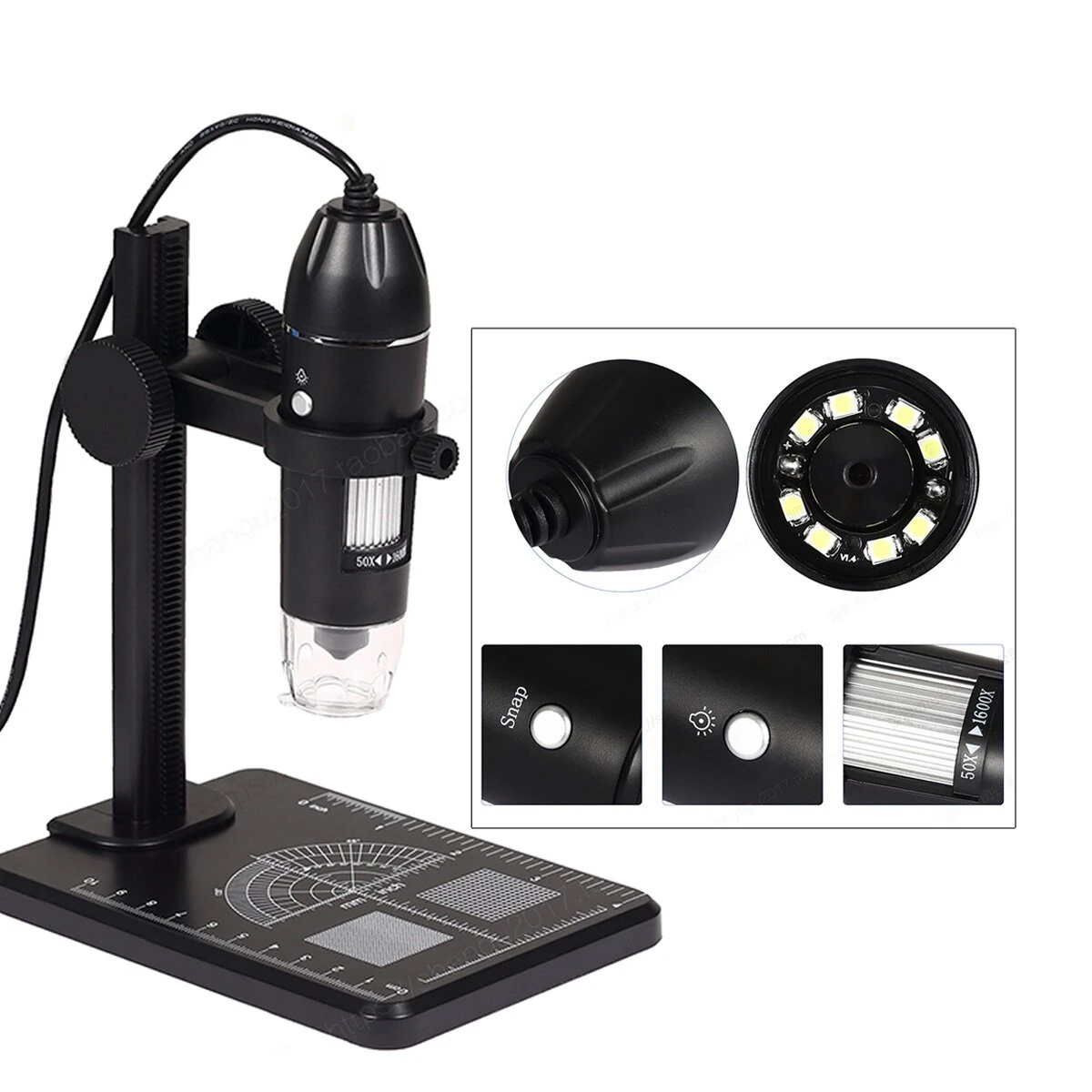 2MP Handheld Digital Microscope with 8 LED Dimming & Stand | Endoscope Camera Video