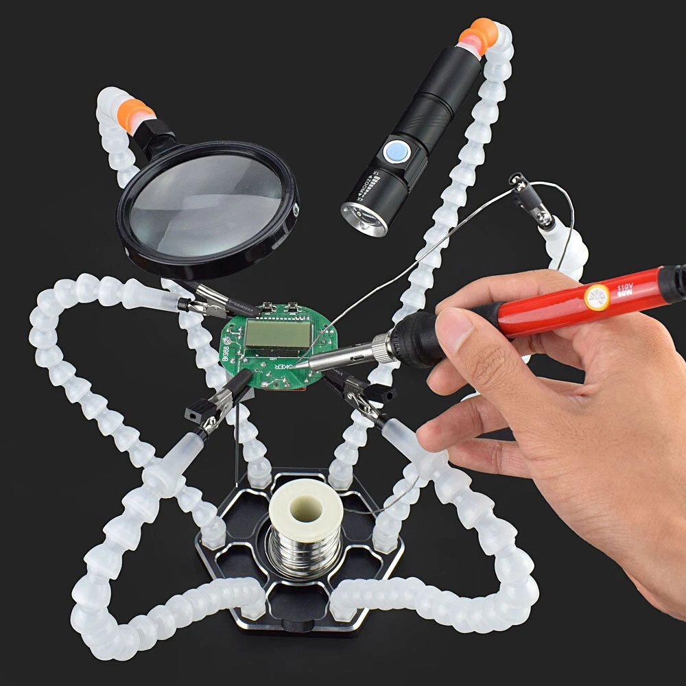 NEWACALOX 6 Flexible Arm Soldering Vise | Helping Hands with Magnifying Glass & LED Light