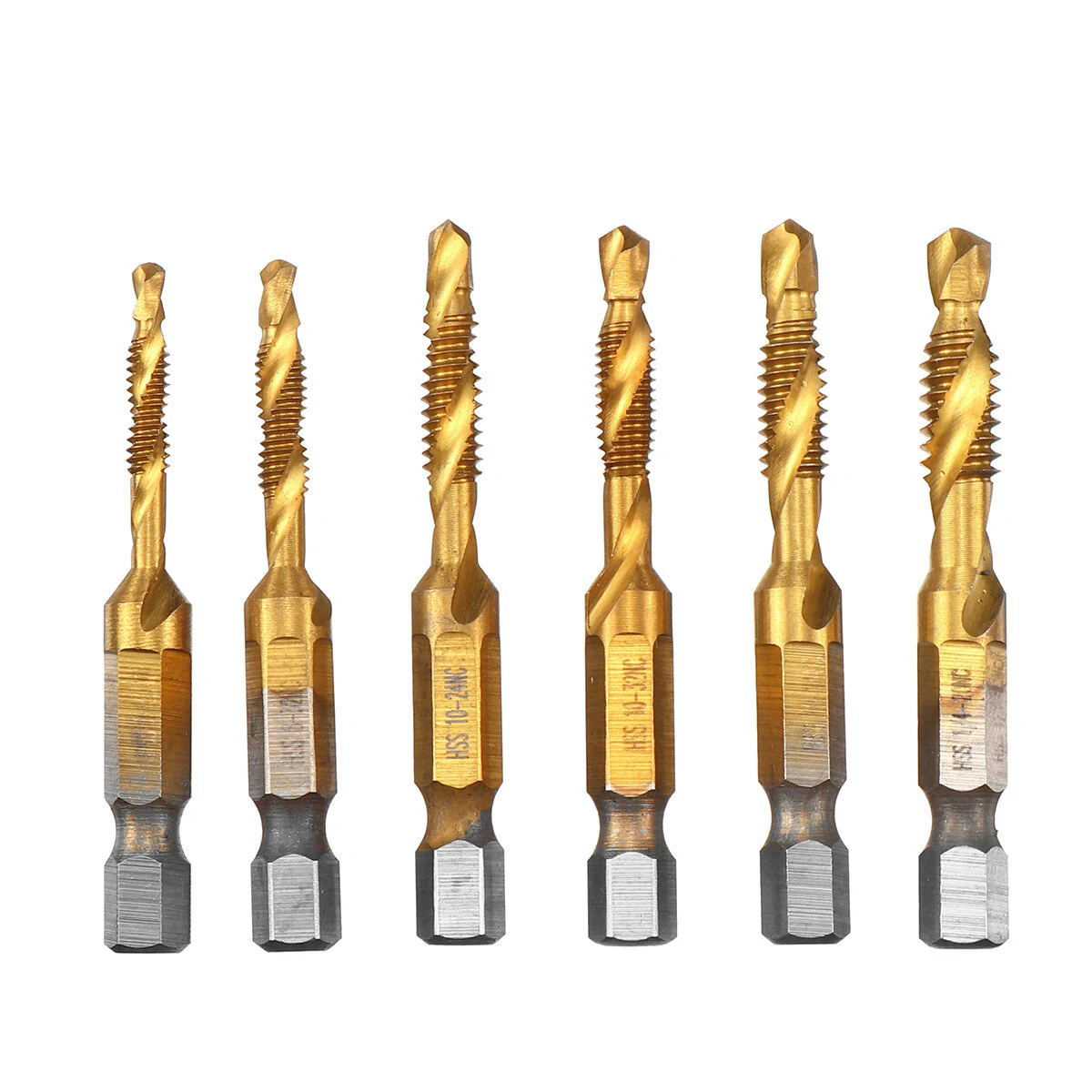 6pcs 1/4 Inch HSS Drill Tap Bit Set | M3-M10 Hex Shank | Deburr & Countersink