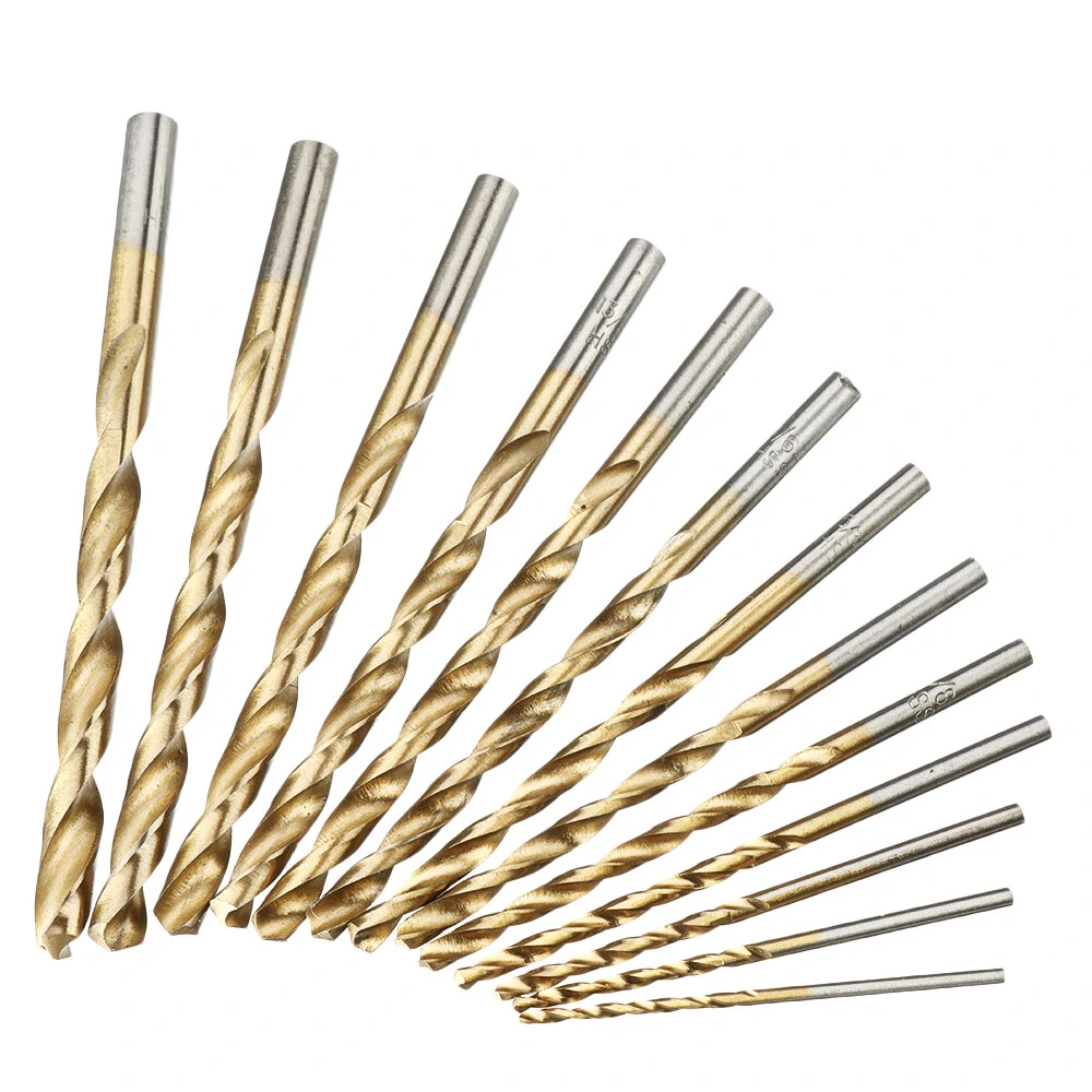13Pcs HSS Drill Bit Set - Titanium Coating 1/16-1/4 Quick Change Twist Drill