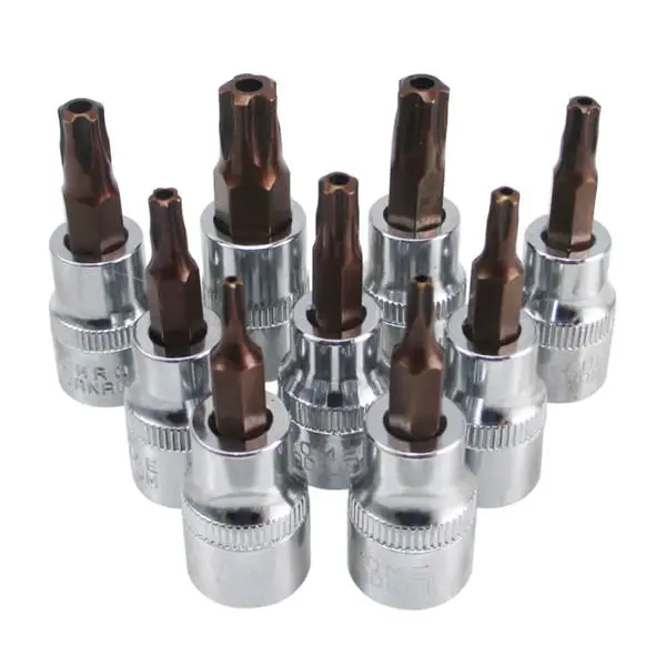 9Pcs 3/8 Drive Torx Socket Set - T10 to T50 Five Angle Screwdriver Bits
