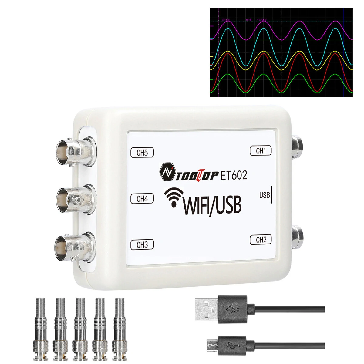 TOOLTOP ET601/ET602 5-Channel Wireless Oscilloscope | Wi-Fi USB Car Repair Tool
