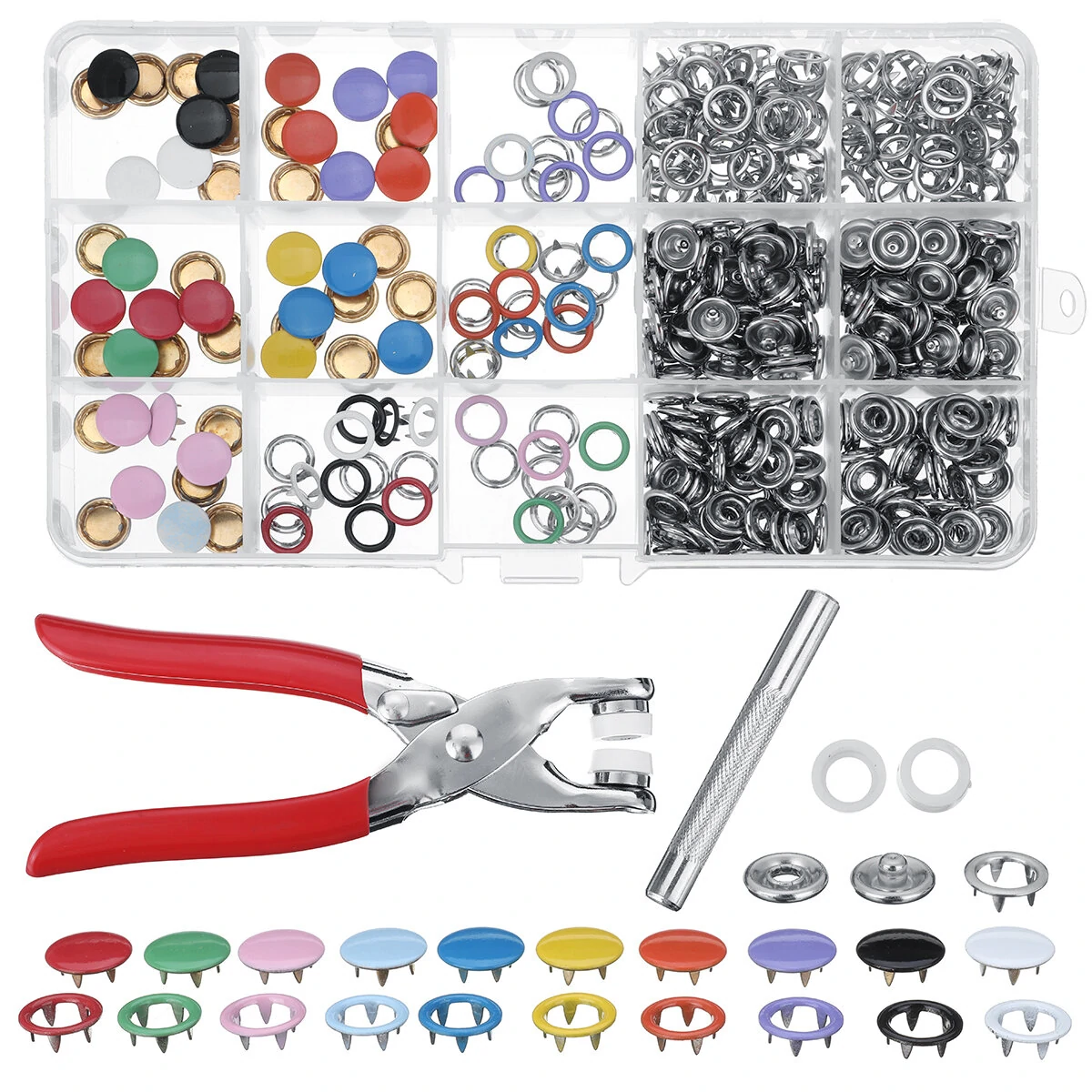 DIY Press Studs Tools Kit - 100/200 Sets Assorted Colors Snap Metal Sewing Buttons