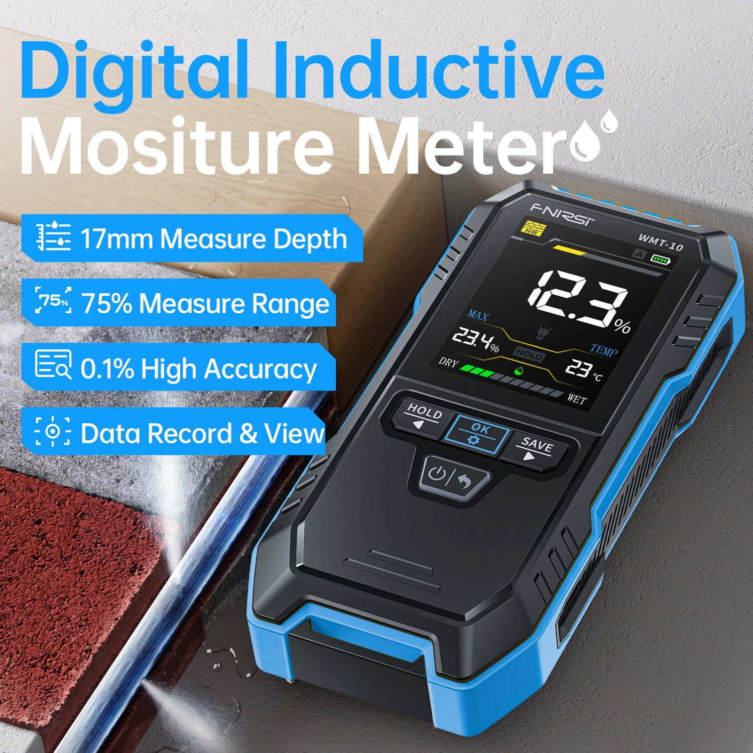 FNIRSI WMT-10 Moisture Meter | 0.1% High Precision | 2.4 TFT Screen & Rechargeable