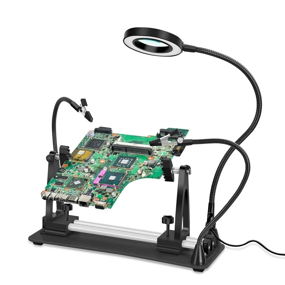 NEWACALOX 3X LED Magnifier - Magnetic PCB Soldering Fixture with 360 Rotation & Flexible Arm