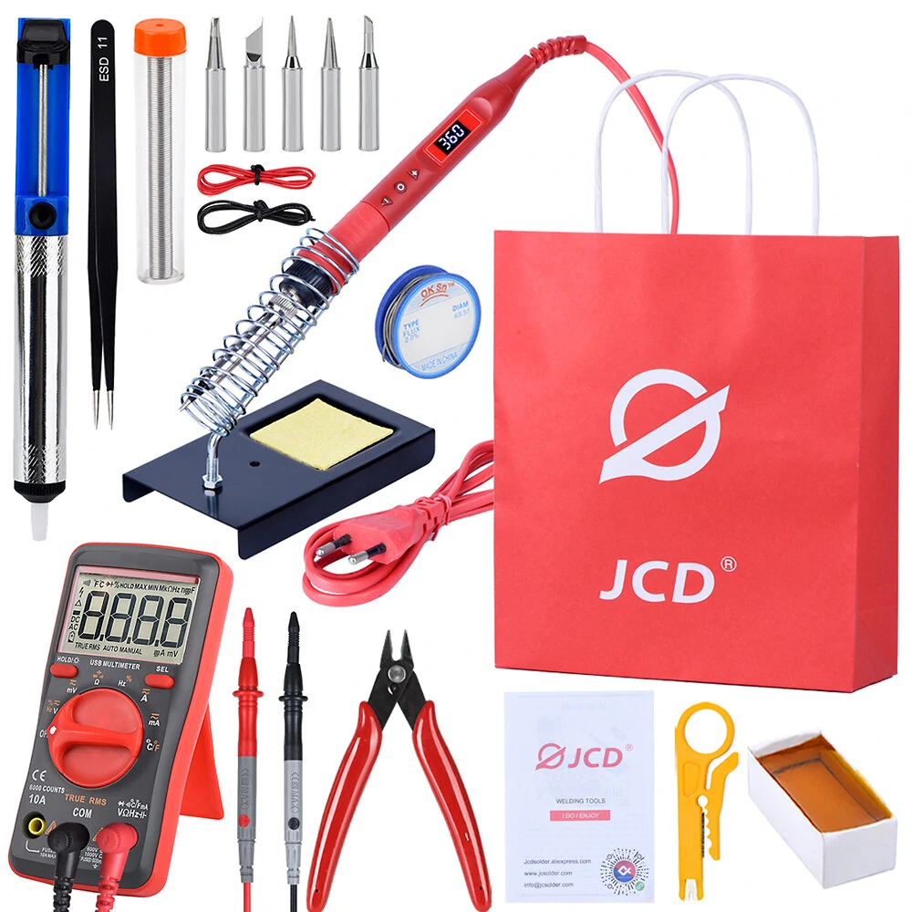 JCD 908U 100W Soldering Iron Station Kit | Adjustable Temp 110V/220V | LCD Digital Multimeter & Tools