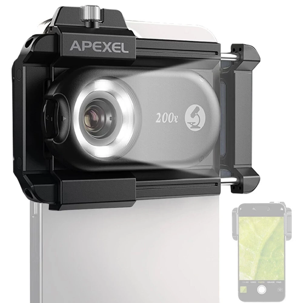 APEXEL 3-in-1 Mobile Phone Microscope Lens Kit - 100X/150X/200X Magnification | 12 LED & 6 UV Lights
